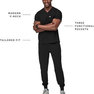 NiaHinn Black V-Neck Scrub Set with Pockets XS